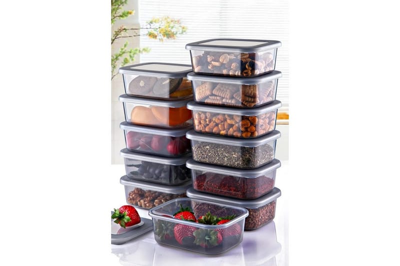 Oppbevaringsbokssett (12 deler) Ornel Antrasitt - Antrasitt - Oppbevaring - Oppbevaring til småting - Oppbevaringskasse - Plastkurv & plastboks