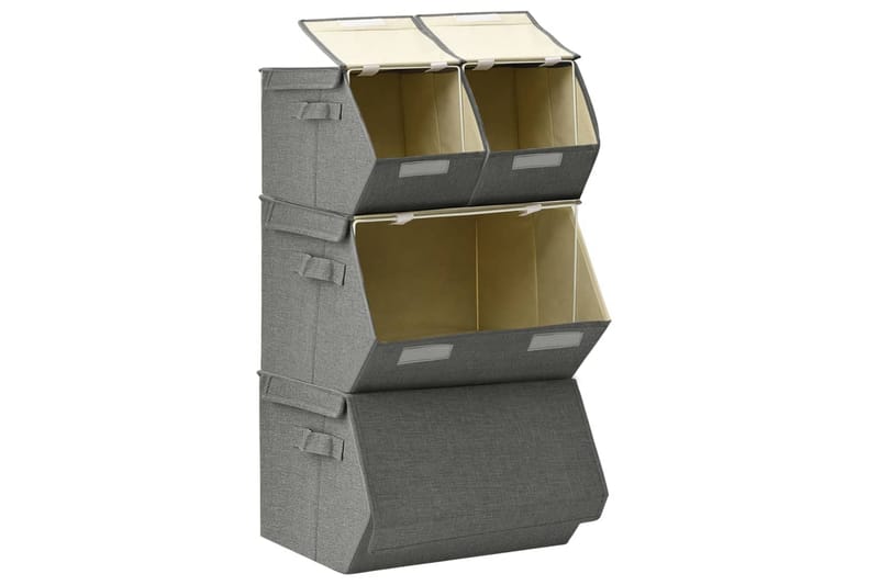 Stablebare oppbevaringsbokser 4 stk stoff antrasitt - Antrasittgrå - Oppbevaringskasse