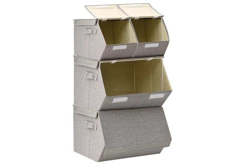 Stablebare oppbevaringsbokser 4 stk stoff grå - Grå - Oppbevaringskasse
