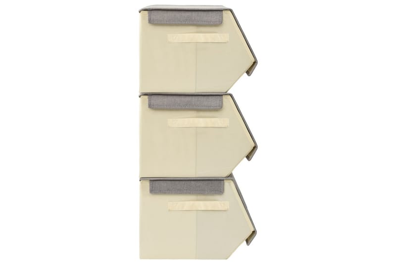 Stablebare oppbevaringsbokser 4 stk stoff grå og kremhvit - Grå - Oppbevaringskasse