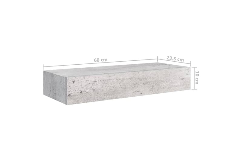 Veggmontert skuffehylle betonggrå 60x23,5x10 cm MDF - Grå - Oppbevaringskasse