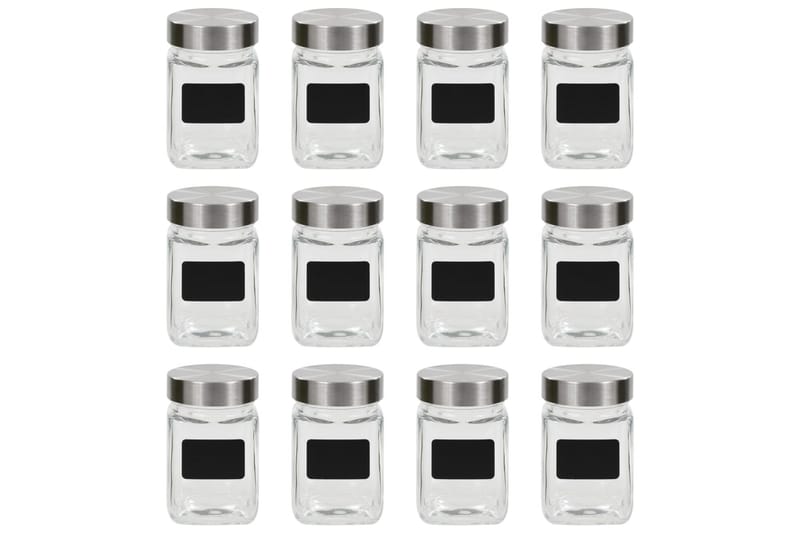 Oppbevaringskrukker med etikett 12 stk 300 ml - Oppbevaring til småting - Oppbevaringsboks - Bokser & syltetøyglass