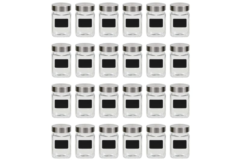 Oppbevaringskrukker med etikett 24 stk 300 ml - Gjennomsiktig - Oppbevaring til småting - Oppbevaringsboks - Bokser & syltetøyglass