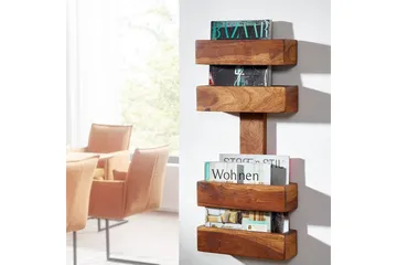 Avisstativ Wohnling massivt tre veggmontering, landlig stil Rosentre - Rosentre - Oppbevaring - Oppbevaring til småting - Oppbevaringsstativ - Avisstativ