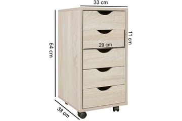 Rullecontainer Wohnling 5 skuffer foliert sponplate med hjul, moderne stil Sonoma - Sonoma - Oppbevaring - Oppbevaring til småting - Oppbevaringsstativ - Bærbardatastativ