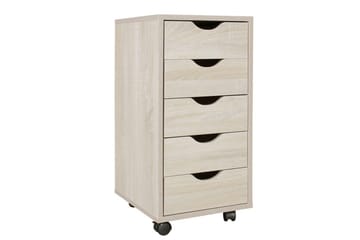 Rullecontainer Wohnling 5 skuffer foliert sponplate med hjul, moderne stil Sonoma - Sonoma - Oppbevaring - Oppbevaring til småting - Oppbevaringsstativ - Bærbardatastativ