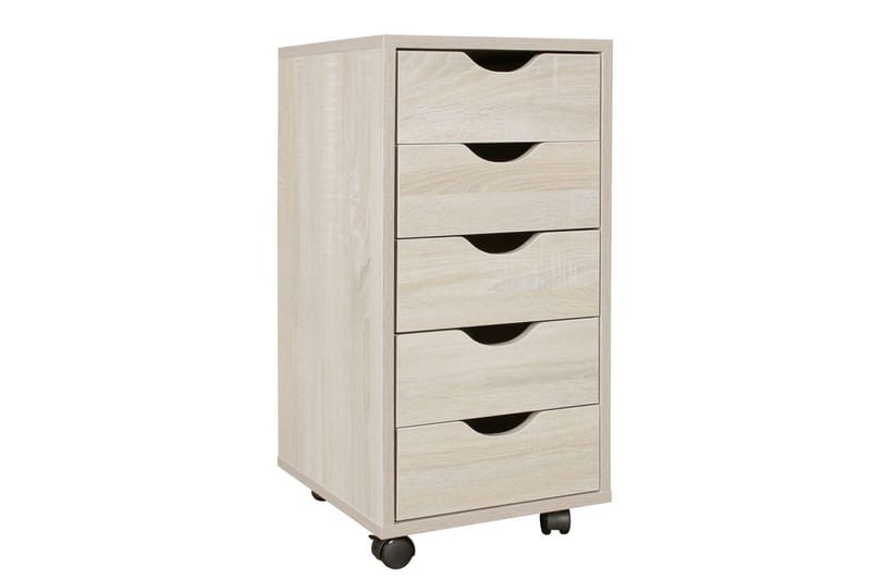 Rullecontainer Wohnling 5 skuffer foliert sponplate med hjul, moderne stil Sonoma - Sonoma - Oppbevaring - Oppbevaring til småting - Oppbevaringsstativ - Bærbardatastativ