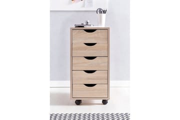 Rullecontainer Wohnling 5 skuffer foliert sponplate med hjul, moderne stil Sonoma - Sonoma - Oppbevaring - Oppbevaring til småting - Oppbevaringsstativ - Bærbardatastativ