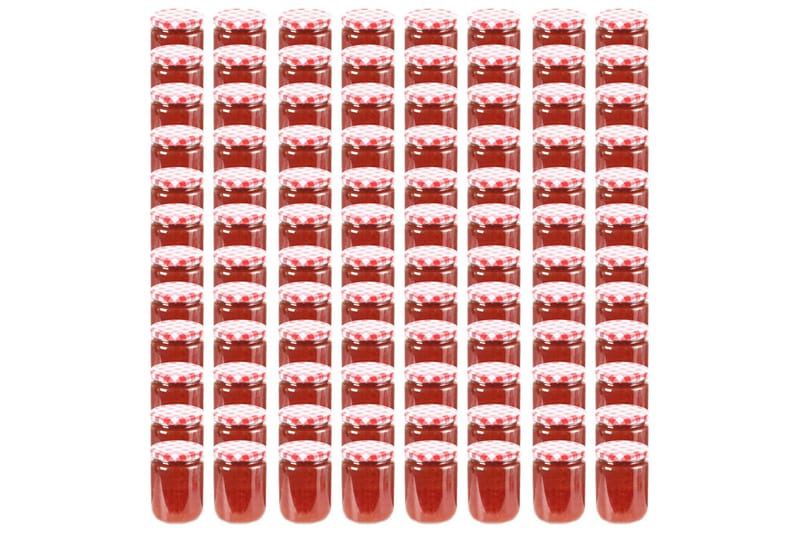 Syltetøyglass med hvite og røde lokk 96 stk 230 ml - Oppbevaring til småting - Oppbevaringsboks - Bokser & syltetøyglass