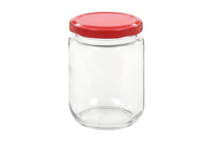 Syltetøyglass med røde lokk 48 stk 230 ml - Oppbevaring til småting - Oppbevaringsboks - Bokser & syltetøyglass