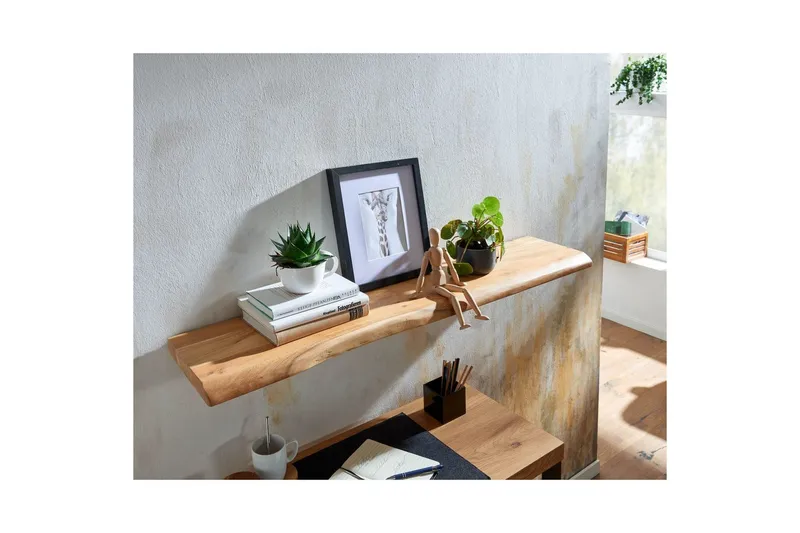 Tv-hylla Wohnling Vägghylla Wohnling träkant, massivt trä, flytande hylla, lantlig stil 120x26 cm - Oppbevaring - Hylle - Vegghylle