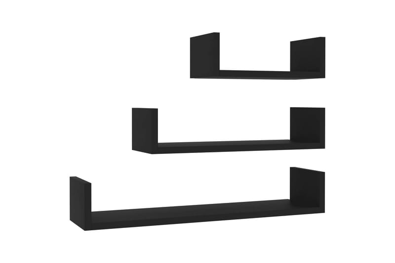 Vegghylle 3 stk svart sponplate - Svart - Vegghylle - Vegghengt oppbevaring