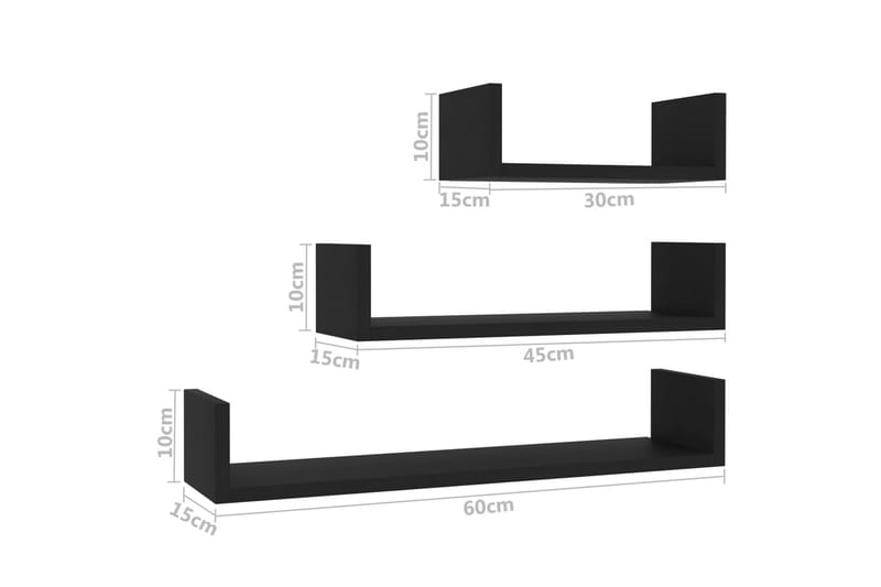 Vegghylle 3 stk svart sponplate - Svart - Vegghylle - Vegghengt oppbevaring