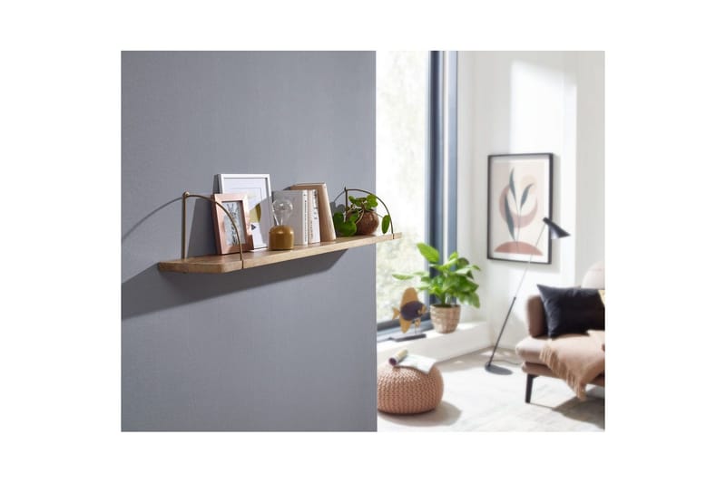 Vegghylle Wohnling massivt tre, metall hylle for oppheng, industriell loftstil 100 cm - 100 cm - Oppbevaring - Oppbevaring til småting - Vegghengt oppbevaring