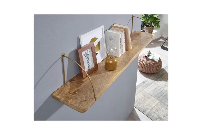 Vegghylle Wohnling massivt tre, metall hylle for oppheng, industriell loftstil 120 cm - 120 cm - Oppbevaring - Oppbevaring til småting - Vegghengt oppbevaring