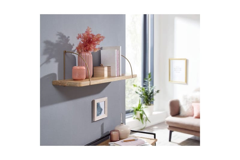 Vegghylle Wohnling massivt tre, metall hylle for oppheng, industriell loftstil 60 cm - 60 cm - Oppbevaring - Oppbevaring til småting - Vegghengt oppbevaring