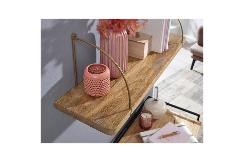 Vegghylle Wohnling massivt tre, metall hylle for oppheng, industriell loftstil 60 cm - 60 cm - Oppbevaring - Oppbevaring til småting - Vegghengt oppbevaring