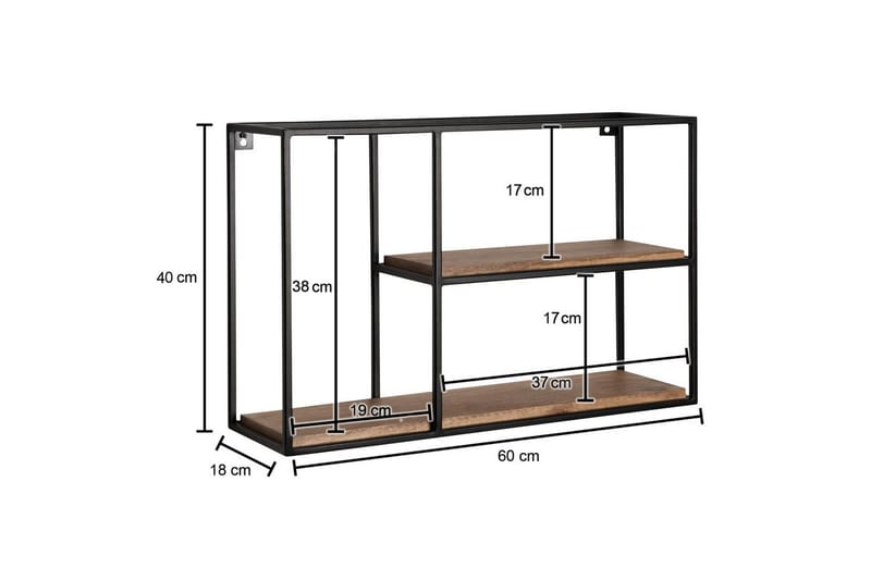 Vegghylle Wohnling Massivt tremetallramme, veggmontert, industriell - Oppbevaring - Oppbevaring til småting - Vegghengt oppbevaring