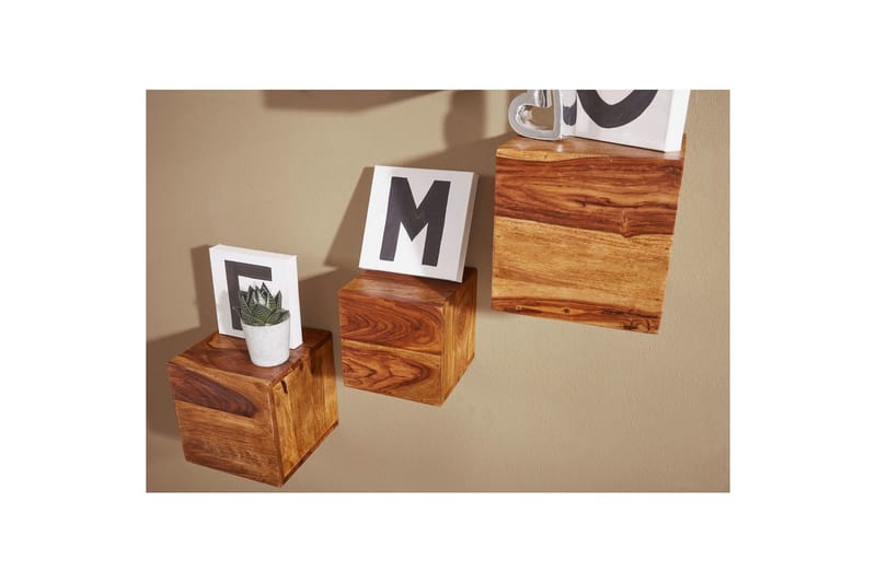 Vegghylle Wohnling Sett med 4 vegghylle i heltre kubeoptikk, veggmontert, moderne - Oppbevaring - Oppbevaring til småting - Vegghengt oppbevaring