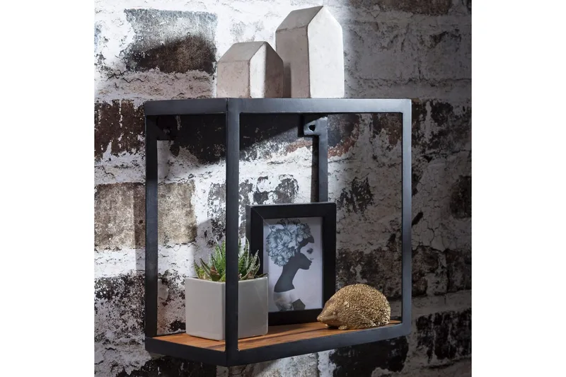 Vegghylle Wohnling Puri heltre metallramme veggmontert industriell - Oppbevaring - Oppbevaring til småting - Vegghengt oppbevaring