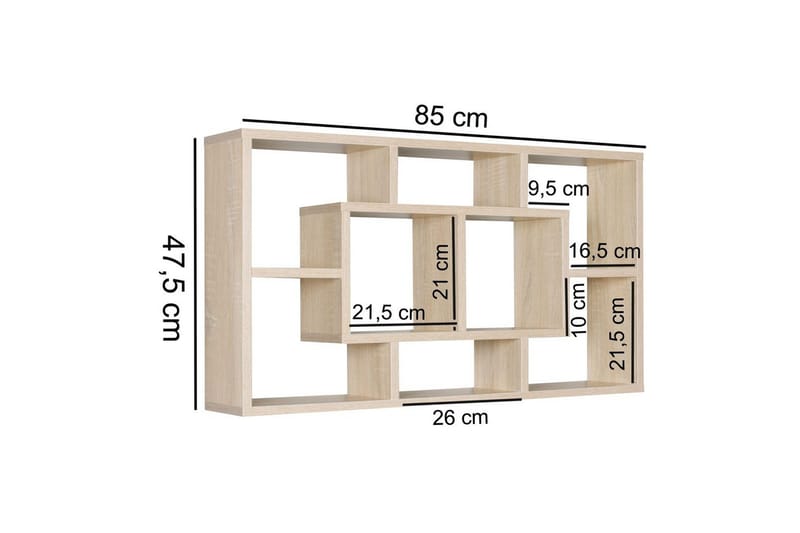 Vegghylle Wohnling PAOLA melaminbelagt MDF, oppbevaringshylle, veggmontert, moderne stil Sonoma - Sonoma - Oppbevaring - Oppbevaring til småting - Vegghengt oppbevaring