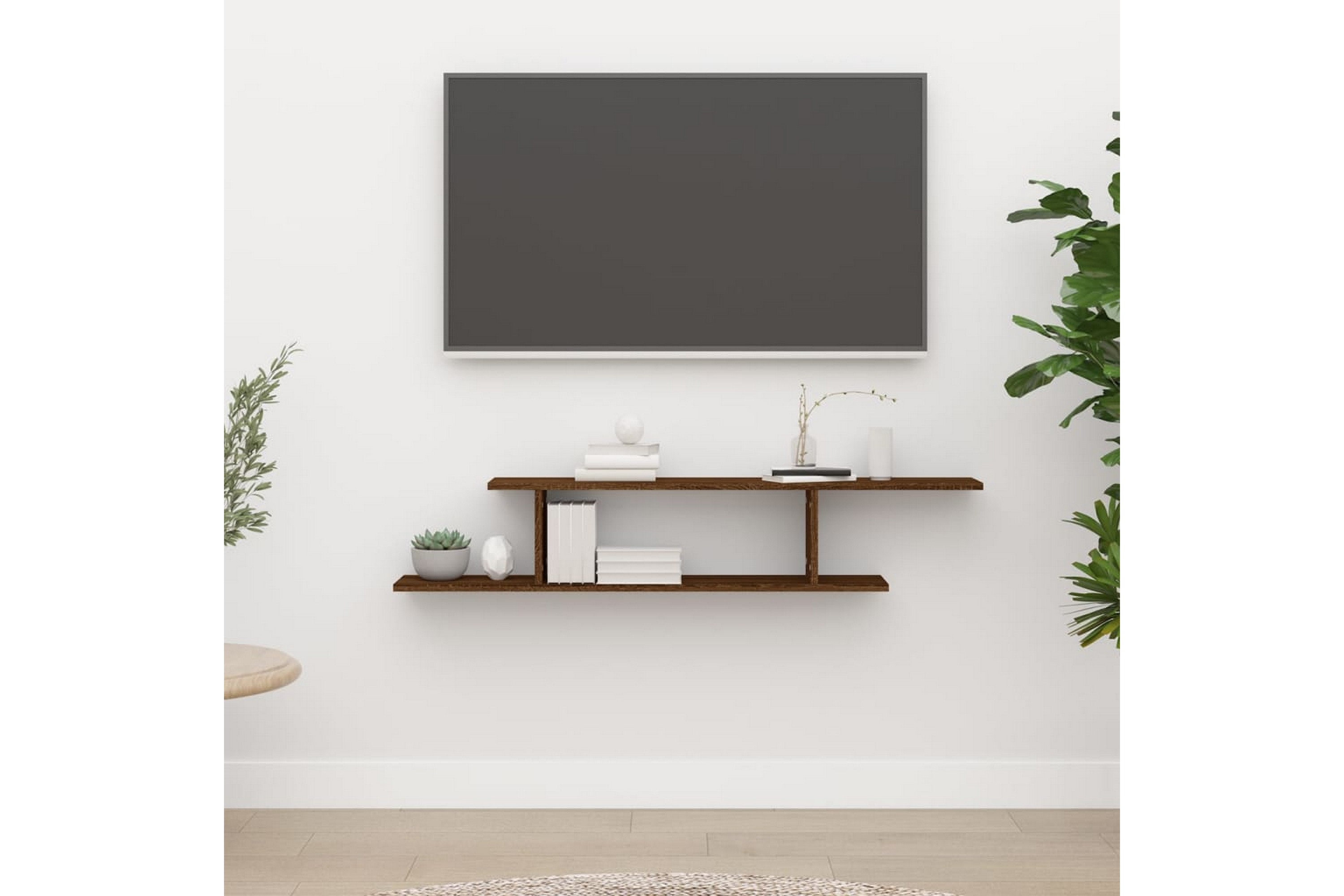 beBasic Veggmontert TV-hylle brun eik 125x18x23 cm konstruert tre - Brun