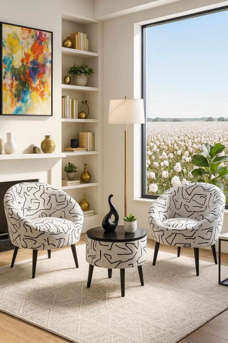 Ørelappstol- og salongbordsett (3 deler) Atelier Del Sofa Lida (75 x 100 x 42 cm) Svart hvit - Svart/hvit - Oppbevaring - Oppbevaringsmøbler - Møbelsett til stue