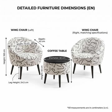 Ørelappstol- og salongbordsett (3 deler) Atelier Del Sofa Lida (75 x 100 x 42 cm) Svart hvit - Svart/hvit - Oppbevaring - Oppbevaringsmøbler - Møbelsett til stue