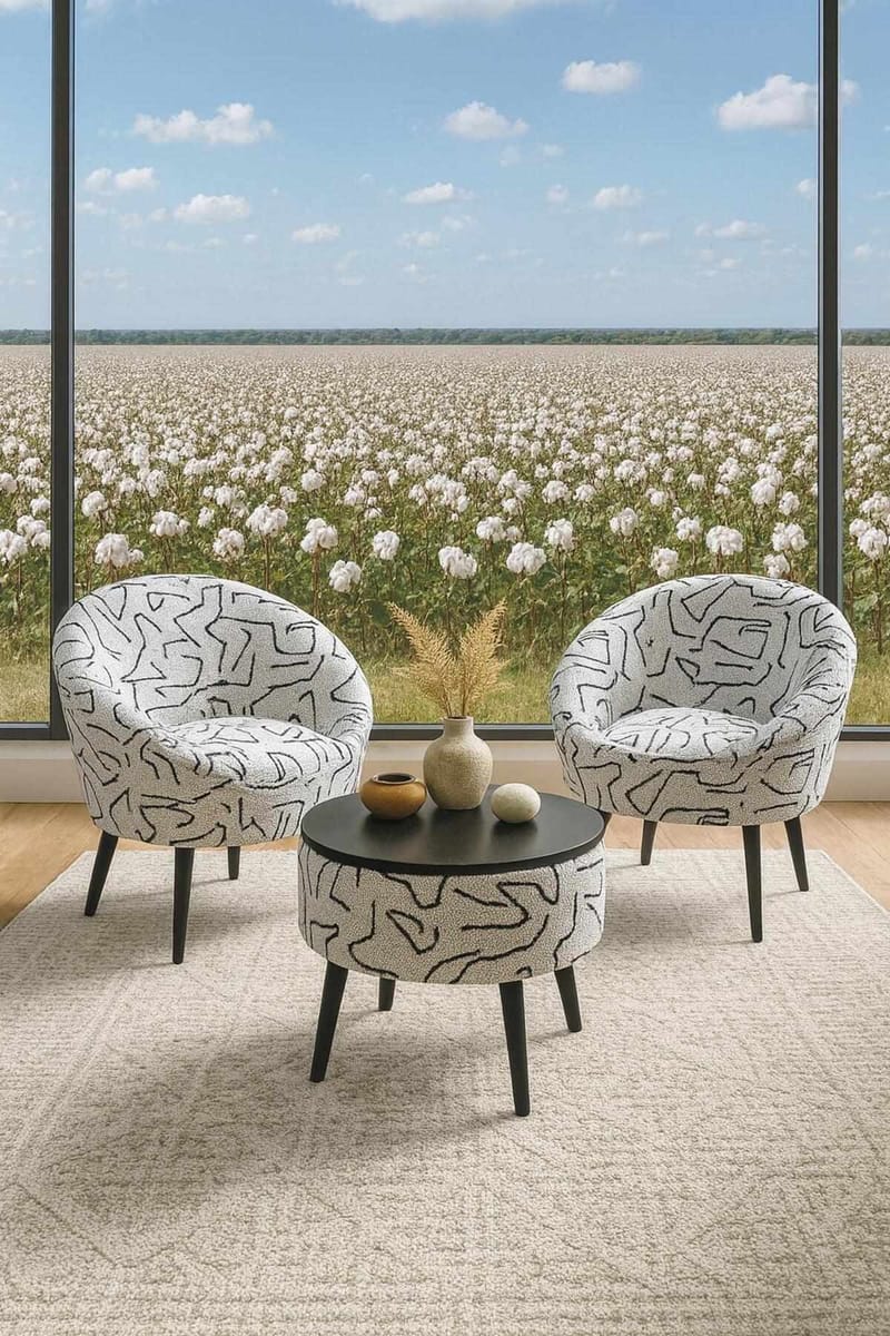 Ørelappstol- og salongbordsett (3 deler) Atelier Del Sofa Lida (75 x 100 x 42 cm) Svart hvit - Svart/hvit - Oppbevaring - Oppbevaringsmøbler - Møbelsett til stue