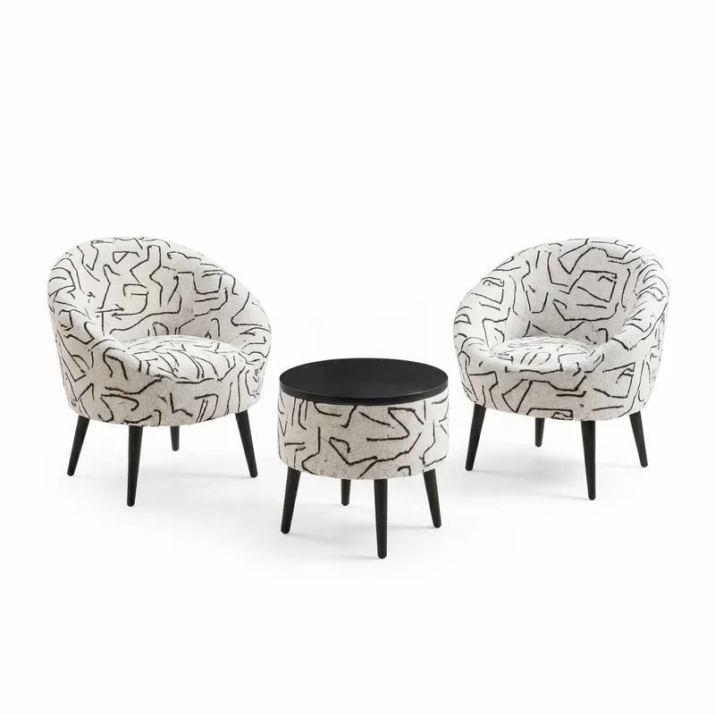 Ørelappstol- og salongbordsett (3 deler) Atelier Del Sofa Lida (75 x 100 x 42 cm) Svart hvit, Svart/hvit