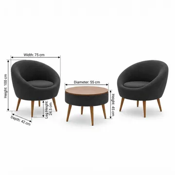Ørelappstol- og salongbordsett (3 deler) Atelier Del Sofa Lida Linen (75 x 100 x 42 cm) Antrasitt - Oppbevaring - Oppbevaringsmøbler - Møbelsett til stue