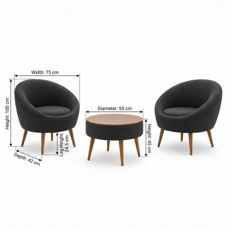 Ørelappstol- og salongbordsett (3 deler) Atelier Del Sofa Lida Linen (75 x 100 x 42 cm) Antrasitt - Oppbevaring - Oppbevaringsmøbler - Møbelsett til stue