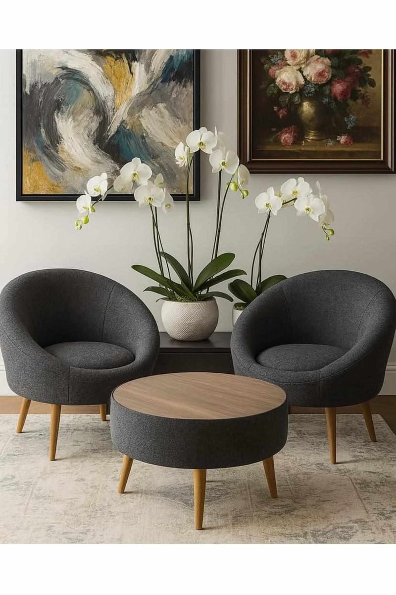 Ørelappstol- og salongbordsett (3 deler) Atelier Del Sofa Lida Linen (75 x 100 x 42 cm) Antrasitt - Oppbevaring - Oppbevaringsmøbler - Møbelsett til stue