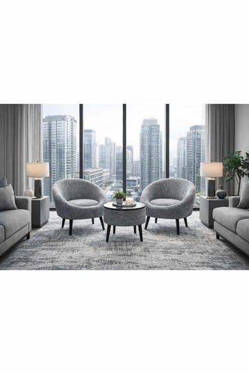 Ørelappstol- og salongbordsett (3 deler) Atelier Del Sofa Lida Linen (75 x 100 x 42 cm) Grå - Oppbevaring - Oppbevaringsmøbler - Møbelsett til stue