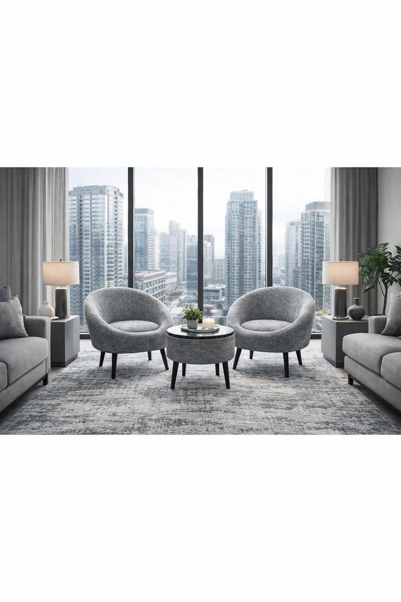 Ørelappstol- og salongbordsett (3 deler) Atelier Del Sofa Lida Linen (75 x 100 x 42 cm) Grå - Oppbevaring - Oppbevaringsmøbler - Møbelsett til stue