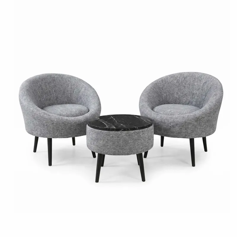 Ørelappstol- og salongbordsett (3 deler) Atelier Del Sofa Lida Linen (75 x 100 x 42 cm) Grå