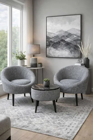 Ørelappstol- og salongbordsett (3 deler) Atelier Del Sofa Lida Linen (75 x 100 x 42 cm) Grå - Oppbevaring - Oppbevaringsmøbler - Møbelsett til stue