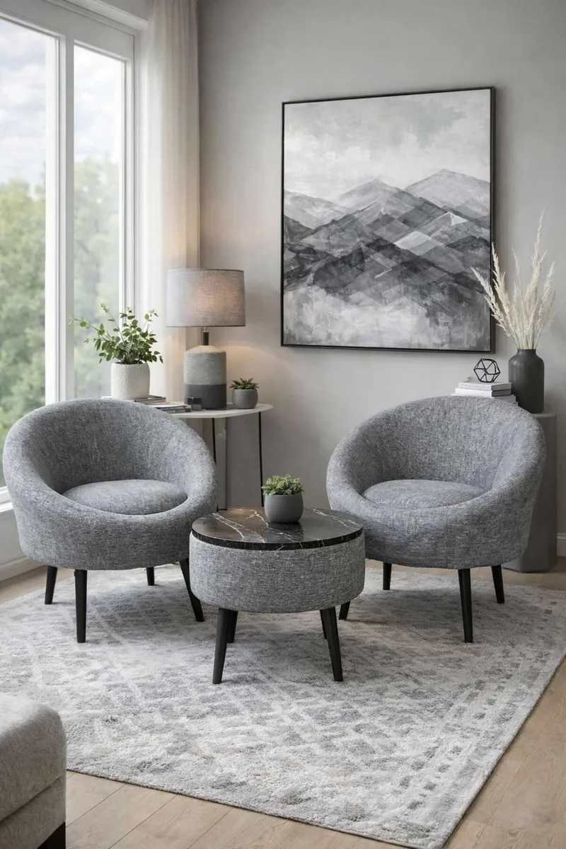 Ørelappstol- og salongbordsett (3 deler) Atelier Del Sofa Lida Linen (75 x 100 x 42 cm) Grå - Oppbevaring - Oppbevaringsmøbler - Møbelsett til stue
