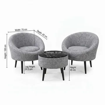 Ørelappstol- og salongbordsett (3 deler) Atelier Del Sofa Lida Linen (75 x 100 x 42 cm) Grå - Oppbevaring - Oppbevaringsmøbler - Møbelsett til stue