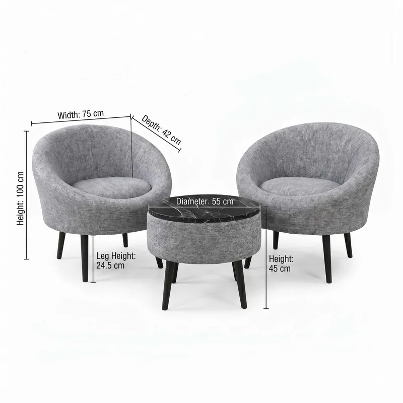 Ørelappstol- og salongbordsett (3 deler) Atelier Del Sofa Lida Linen (75 x 100 x 42 cm) Grå - Oppbevaring - Oppbevaringsmøbler - Møbelsett til stue
