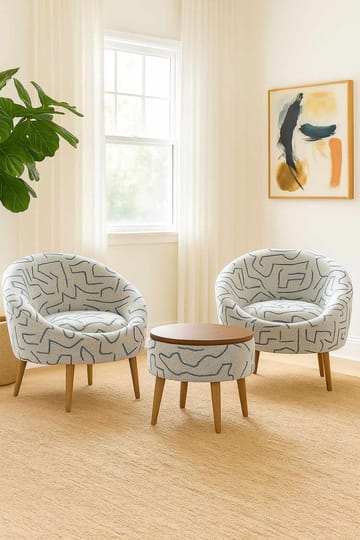 Ørelappstol- og salongbordsett (3 deler) Atelier Del Sofa Lida Weave (75 x 100 x 42 cm) Mørk blå Hvit - Mørk blå og hvit - Oppbevaring - Oppbevaringsmøbler - Møbelsett til stue