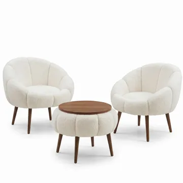 Ørelappstol- og salongbordsett (3 deler) Atelier Del Sofa Lida Wellsoft (75 x 100 x 42 cm) Hvit