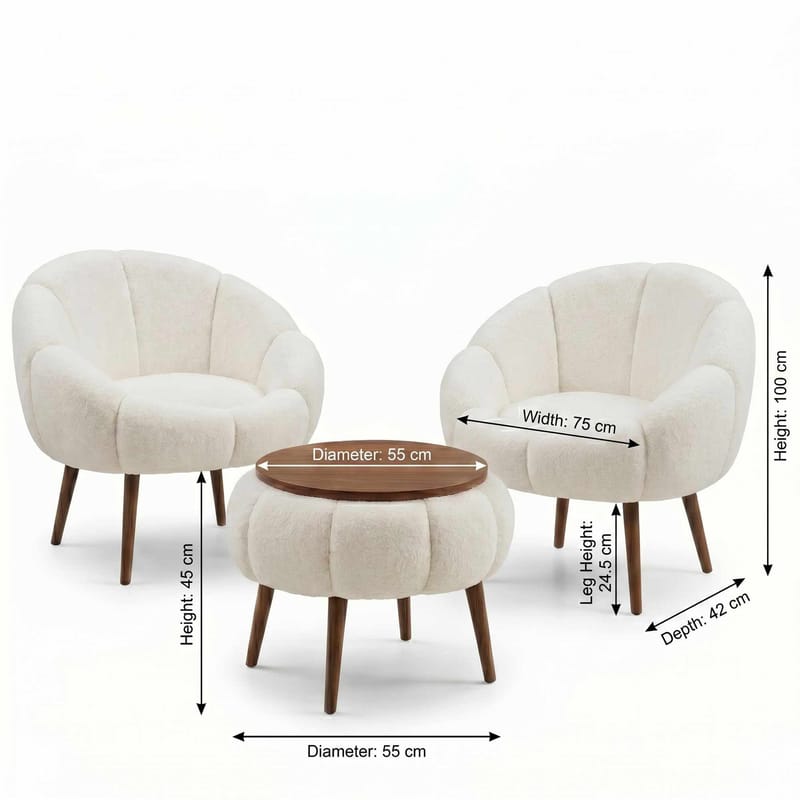 Ørelappstol- og salongbordsett (3 deler) Atelier Del Sofa Lida Wellsoft (75 x 100 x 42 cm) Hvit - Oppbevaring - Oppbevaringsmøbler - Møbelsett til stue