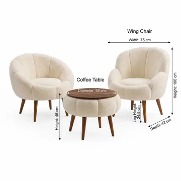 Ørelappstol- og salongbordsett (3 deler) Atelier Del Sofa Lida Wellsoft (75 x 100 x 42 cm) Krem - Oppbevaring - Oppbevaringsmøbler - Møbelsett til stue