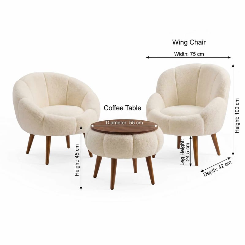 Ørelappstol- og salongbordsett (3 deler) Atelier Del Sofa Lida Wellsoft (75 x 100 x 42 cm) Krem - Oppbevaring - Oppbevaringsmøbler - Møbelsett til stue