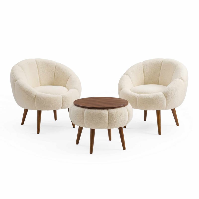 Ørelappstol- og salongbordsett (3 deler) Atelier Del Sofa Lida Wellsoft (75 x 100 x 42 cm) Krem