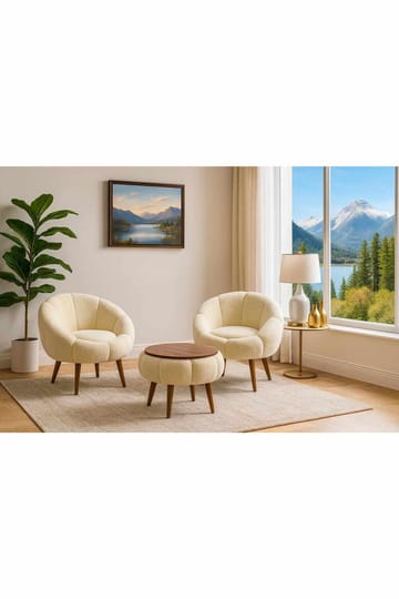 Ørelappstol- og salongbordsett (3 deler) Atelier Del Sofa Lida Wellsoft (75 x 100 x 42 cm) Krem - Oppbevaring - Oppbevaringsmøbler - Møbelsett til stue