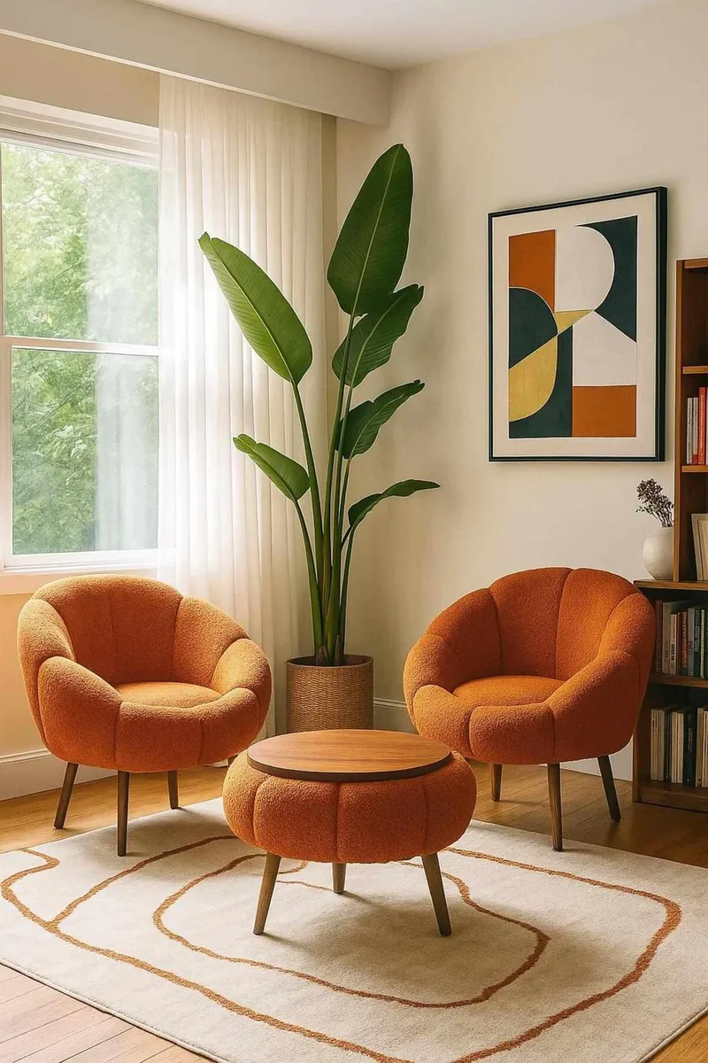 Ørelappstol- og salongbordsett (3 deler) Atelier Del Sofa Lida Wellsoft (75 x 100 x 42 cm) Oransje - Oppbevaring - Oppbevaringsmøbler - Møbelsett til stue