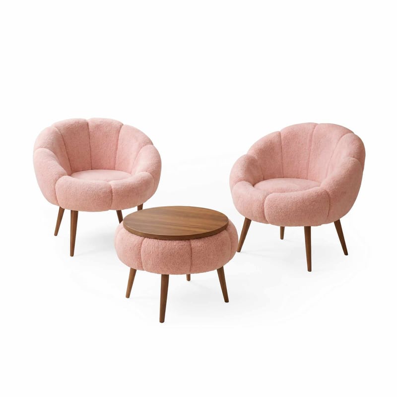 Ørelappstol- og salongbordsett (3 deler) Atelier Del Sofa Lida Wellsoft (75 x 100 x 42 cm) Rosa