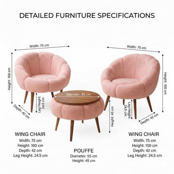 Ørelappstol- og salongbordsett (3 deler) Atelier Del Sofa Lida Wellsoft (75 x 100 x 42 cm) Rosa - Oppbevaring - Oppbevaringsmøbler - Møbelsett til stue